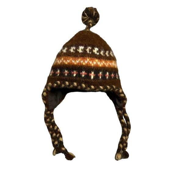 Wool sherpa hat, hand knitted in Nepal partially fleece lined - Picture 1 of 6